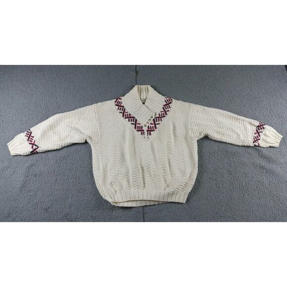 L.L.Bean Cropped Sweater Womens M White Funnel Neck Cable Knit Hong Kong Vintage - Picture 1 of 8